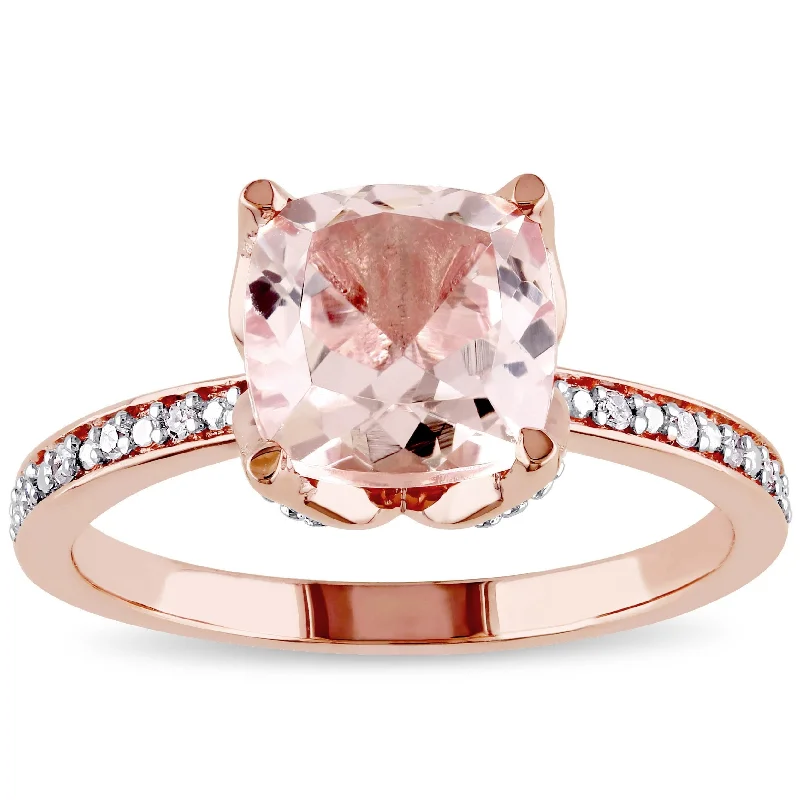 birthstone stacking ring for women -Miadora Signature Collection 10k Rose Gold Morganite and Diamond Accent Engagement Ring