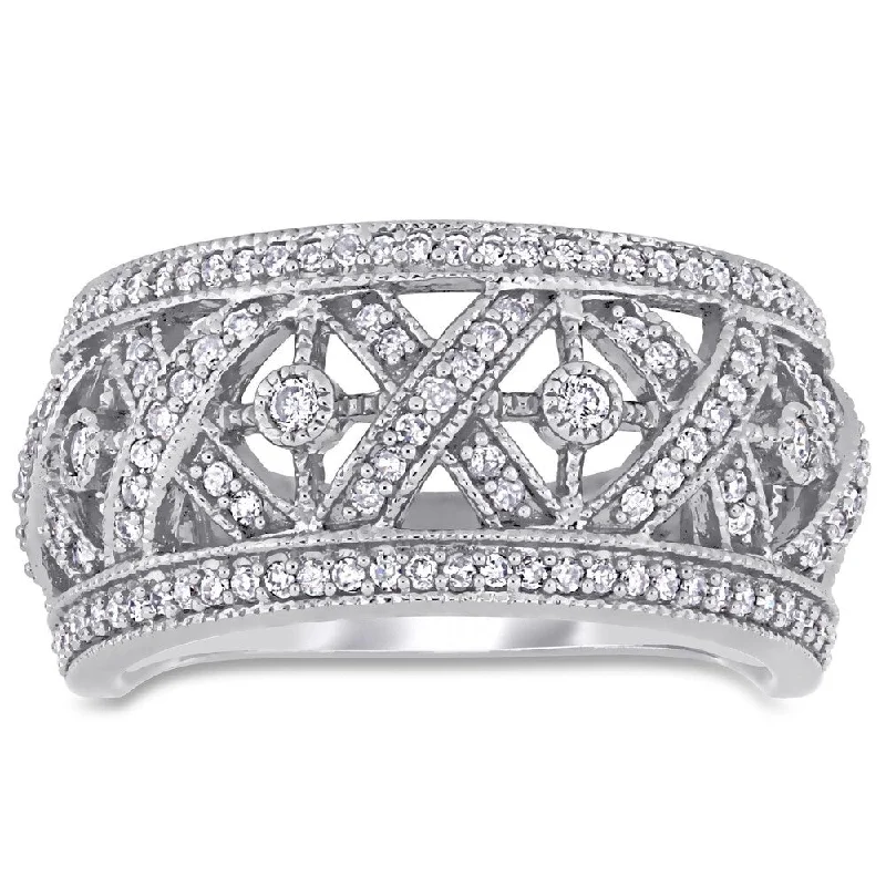 diamond stacking ring for women -Miadora Signature Collection 10k White Gold 1/2ct TDW Diamond Filigree Crossover Anniversary Band