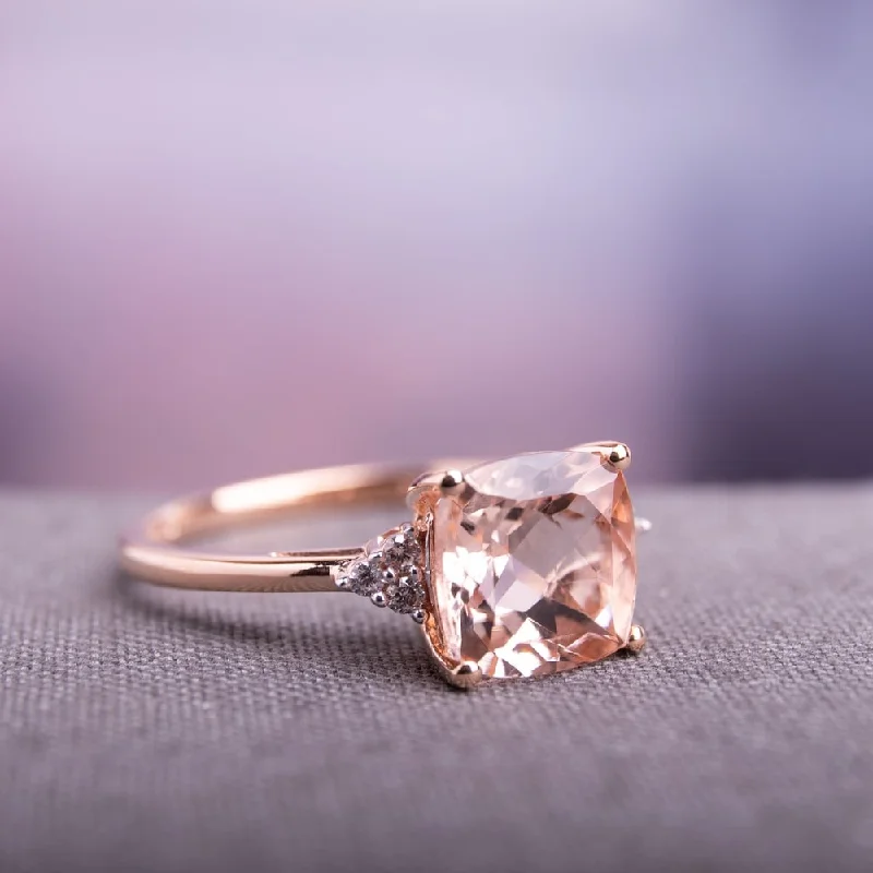 personalized birthstone ring for moms -Miadora Signature Collection 14k Rose Gold Cushion-cut Morganite and Diamond Accent Cocktail Ring