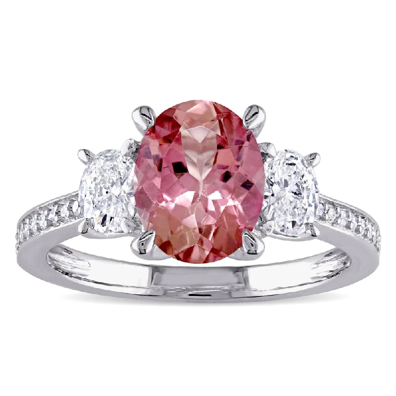 personalized name ring for women -Miadora Signature Collection 14k White Gold Pink Tourmaline and 5/8ct TDW Oval and Round Diamond Eng