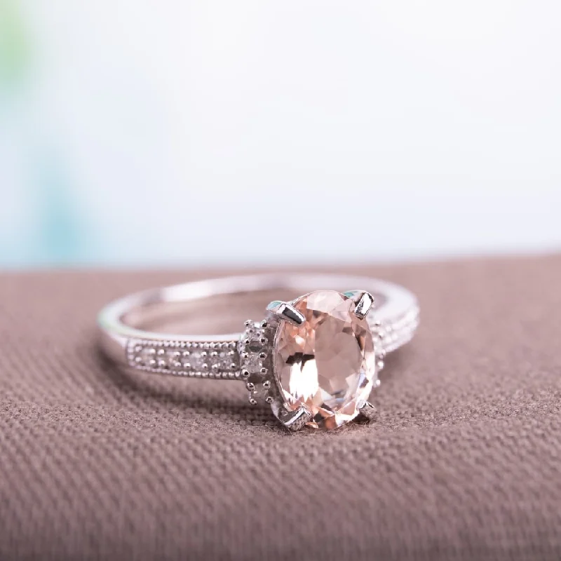 matching couple ring set -Miadora Sterling Silver 1 1/6ct TGW Morganite and Diamond Accent Cocktail Ring