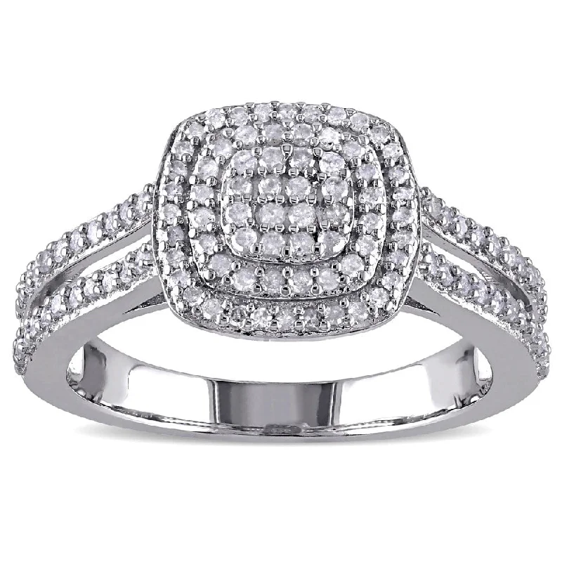 cubic zirconia ring for women -Miadora Sterling Silver 1/2ct TDW Diamond Halo Ring - White