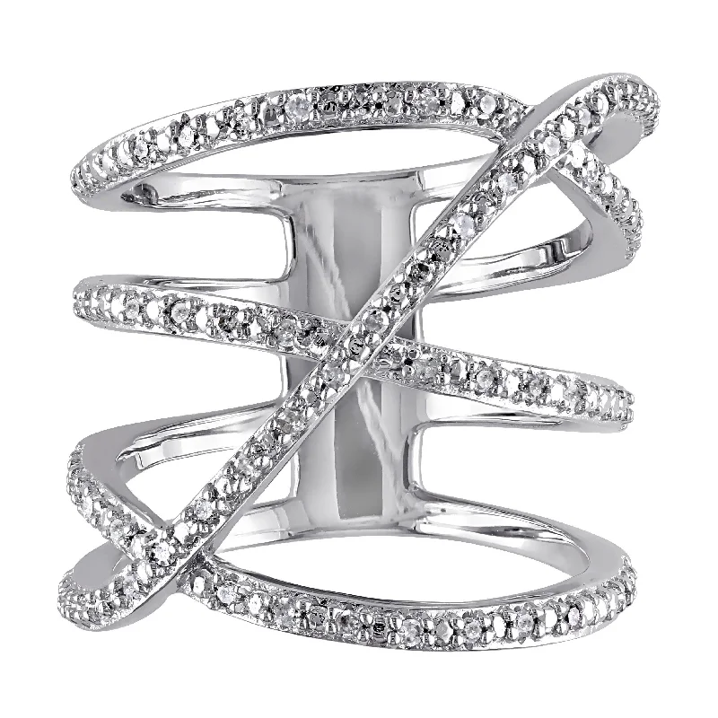 monogram ring for women -Miadora Sterling Silver 1/5ct TDW Diamond Crossover Highway Ring