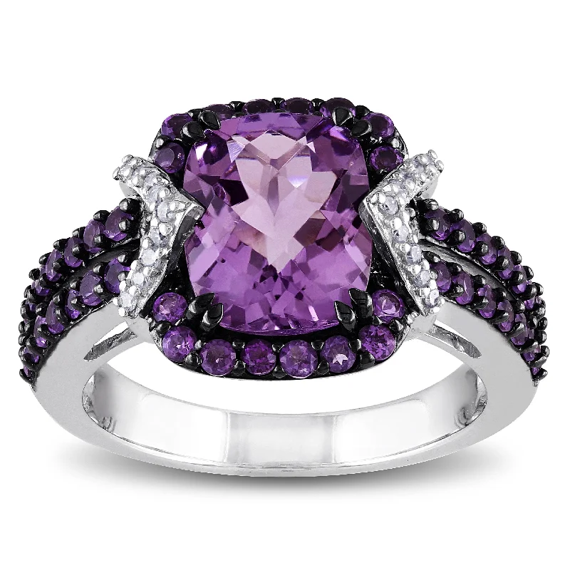 layered stacking ring for women -Miadora Sterling Silver Amethyst 1/6ct TDW Diamond Ring (HI, I2I3)