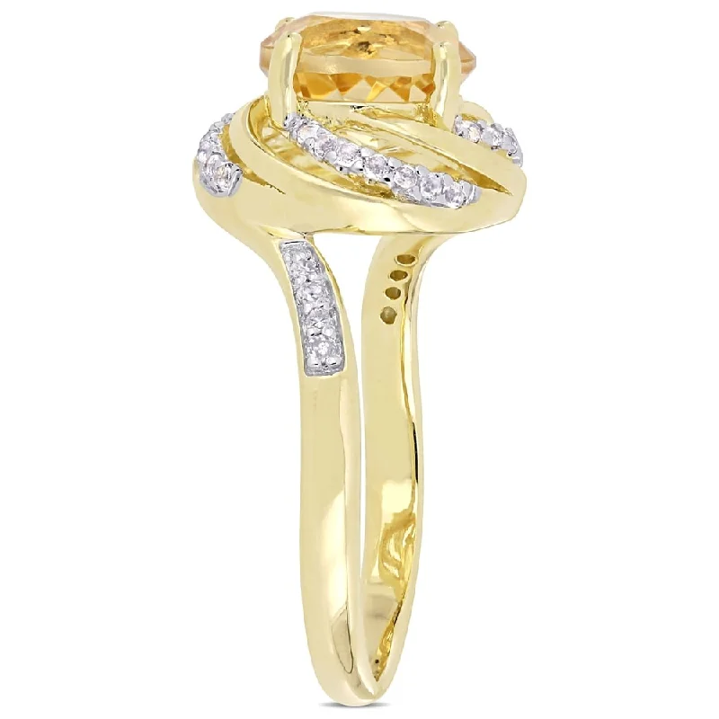 custom engraved ring for gifts -Miadora Yellow Plated Sterling Silver Citrine White Topaz & Diamond Swirl Halo Ring