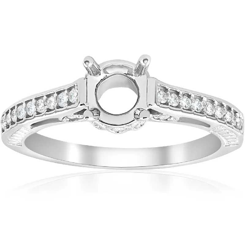 family tree ring for moms -Vintage 1/5ct Semi Mount Engagement Ring Setting 14K White Gold