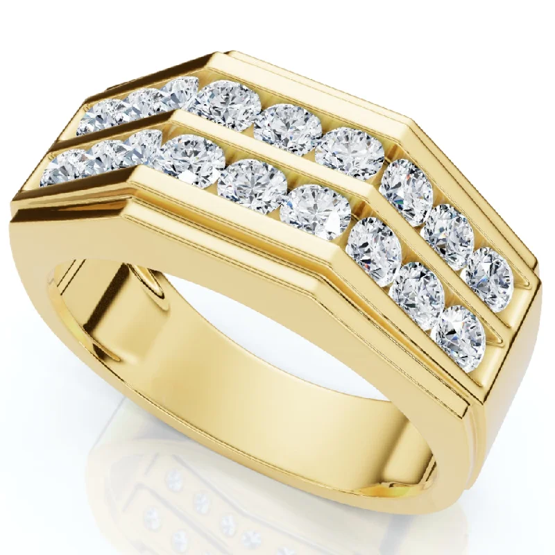 custom photo ring for gifts -1 1/2Ct Men's Multi-Row Diamond Ring in 10k Yellow Gold