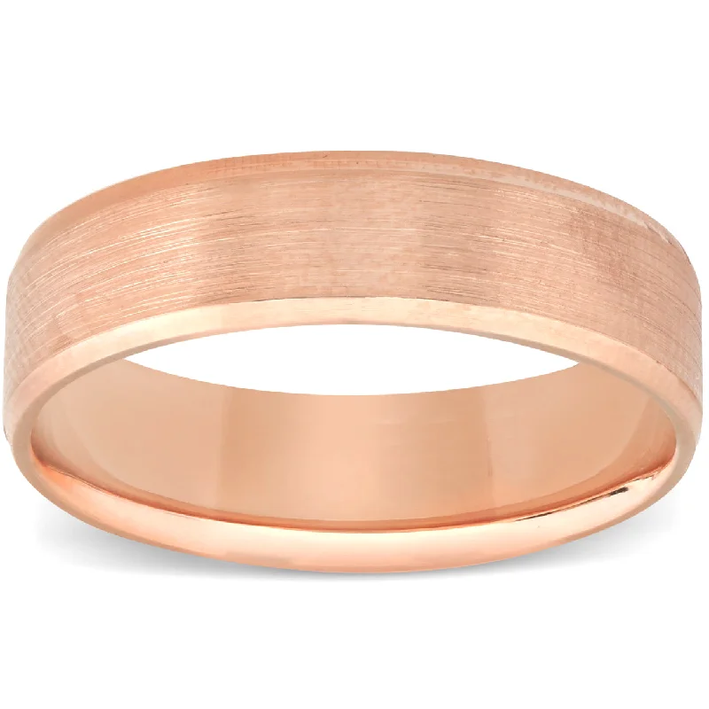 braided band ring for men -10k Rose Gold Mens Brushed Beveled Edge Comfort Fit Wedding Band