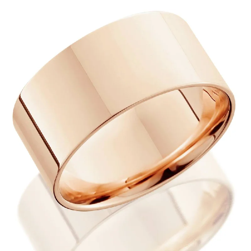 minimalist band ring for women -10mm Flat High Polished Wedding Band 14K Rose Gold Size Selectable