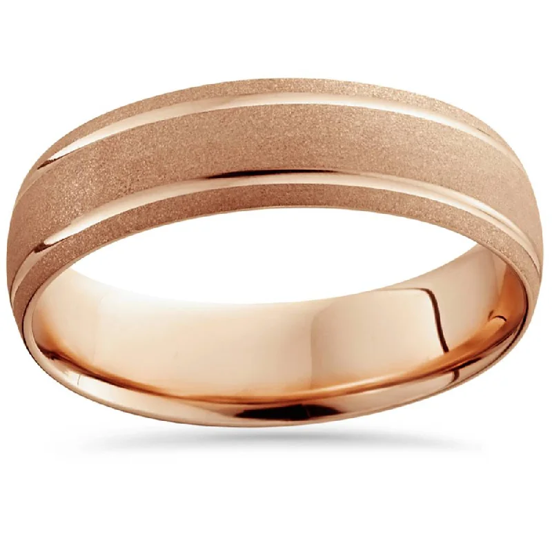 monogram ring for women -14K Rose Gold Mens Brushed Double Line Wedding Band 6mm Wide Ring Size Selectable