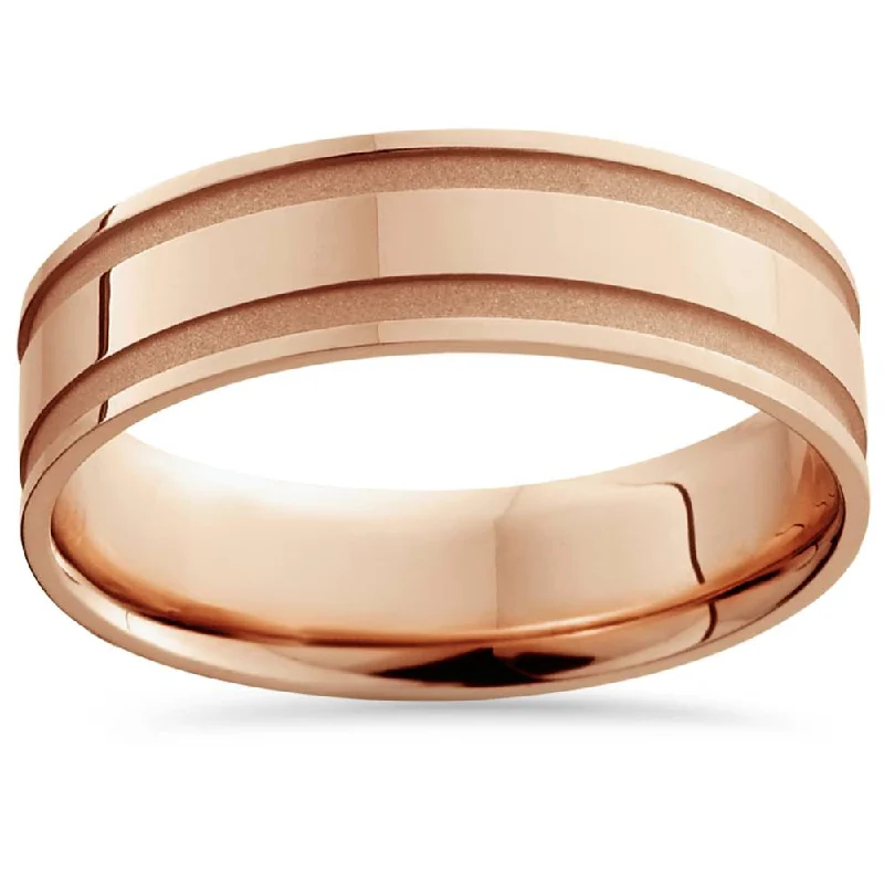 heart band ring for women -14K Rose Gold Mens Grooved Wedding Band 6mm Size Selectable