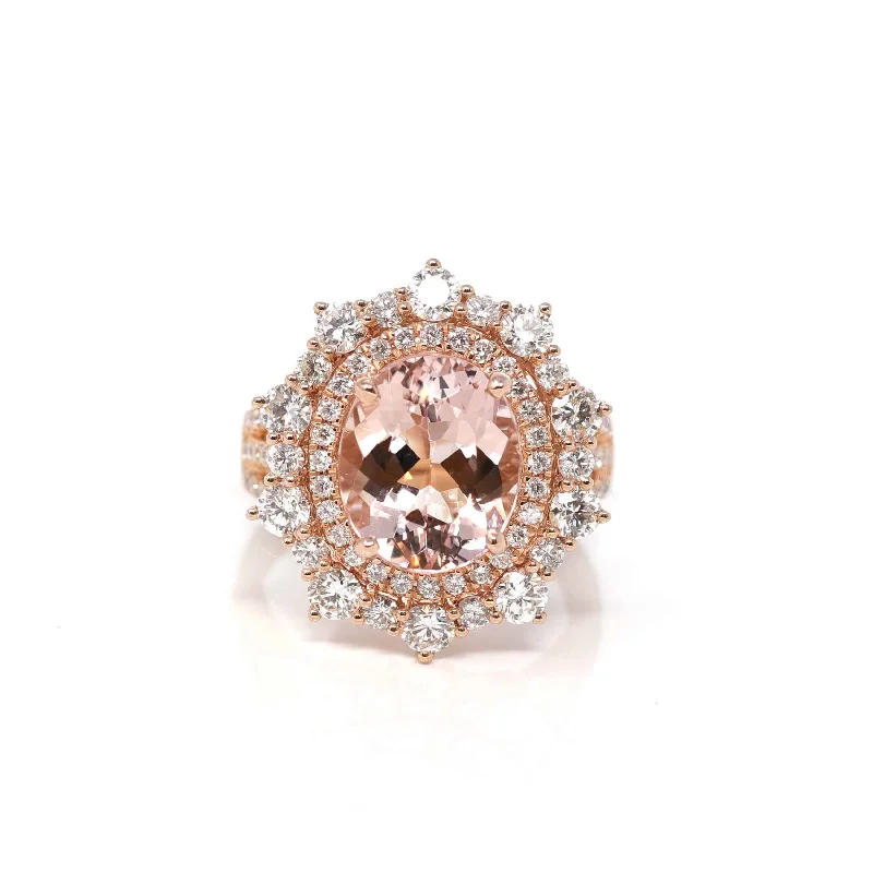 spiritual ring for protection -14k Rose Gold Natural 4.65ct 2.1CTW Morganite Ring with Diamonds