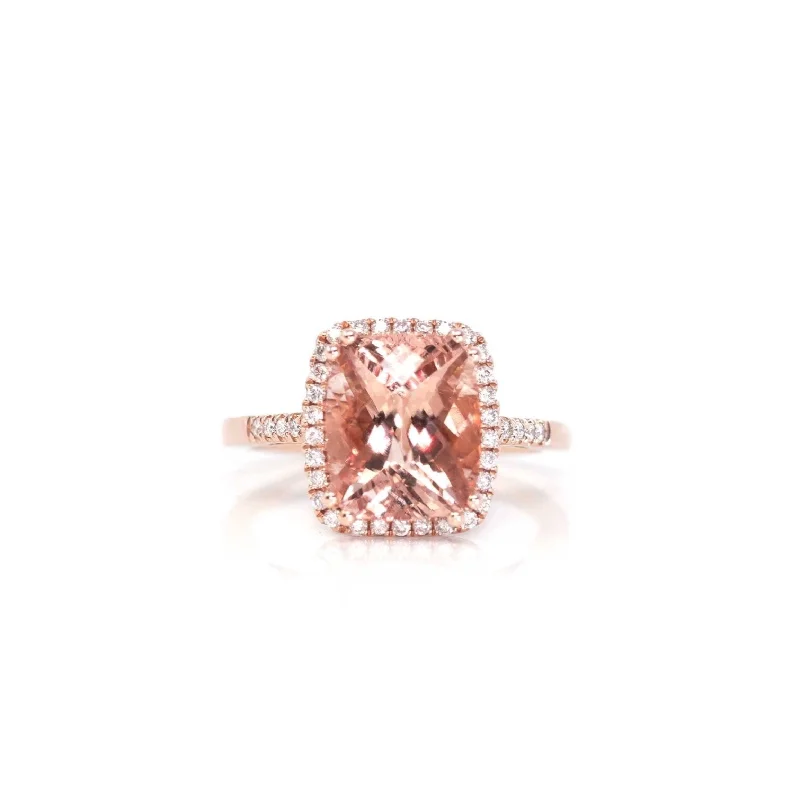 sunflower ring for women -14k Rose Gold Natural Champagne Morganite Ring with Diamonds