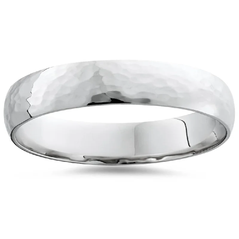 butterfly ring for girls -14K White Gold 4mm Hammered Wedding Band Ring New Size Selectable