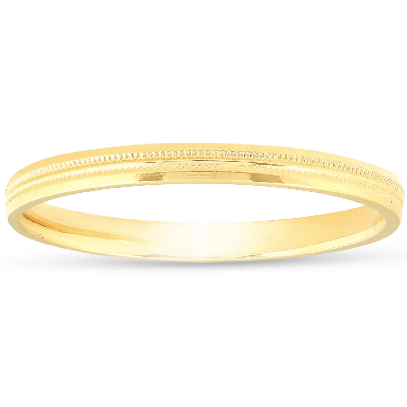 custom handwriting ring for gifts -14K Yellow Gold 2mm Milgrain Wedding Comfort Ring Band Size Selectable