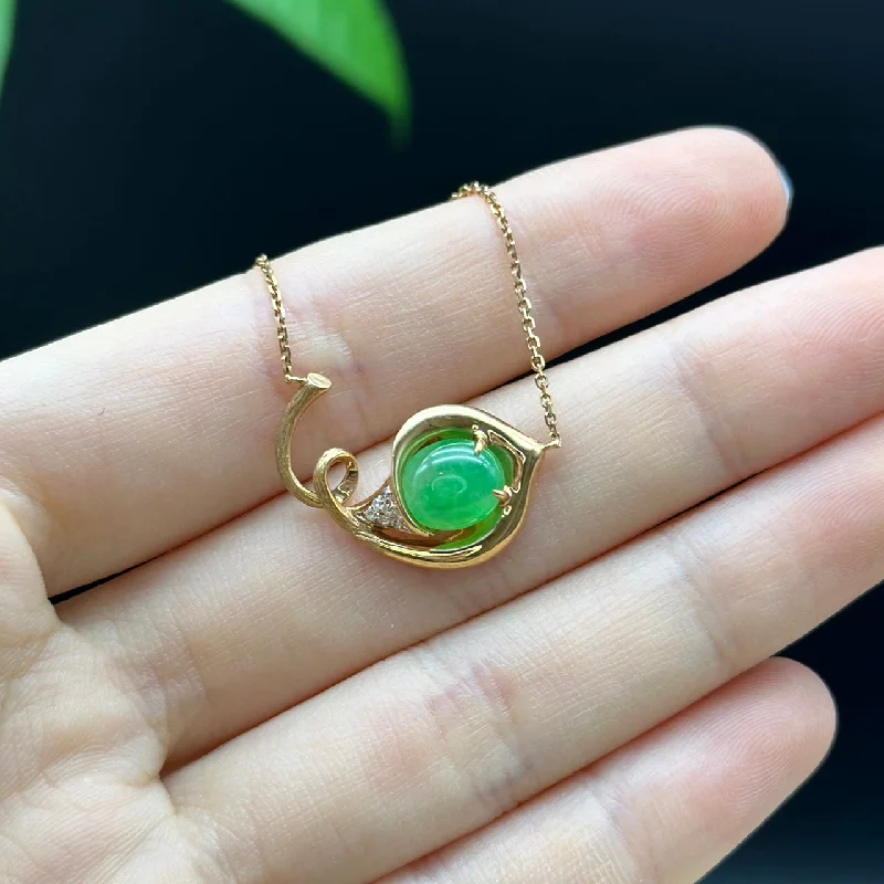 layered necklace set for women -18K Rose Gold "Morning Glory" Imperial Jadeite Jade Cabochon Necklace with Diamonds