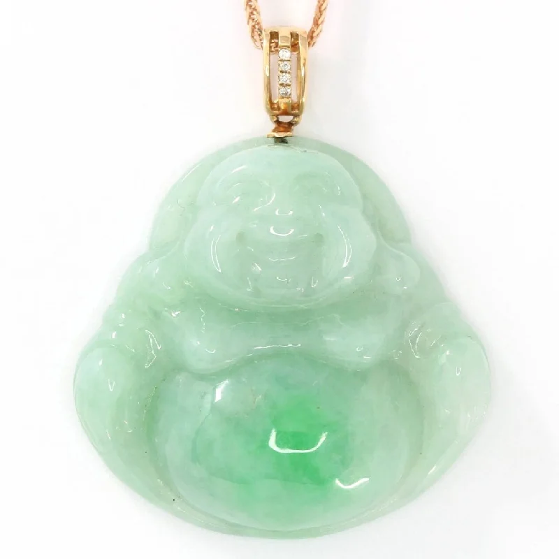 personalized date necklace for couples -RealJade® Laughing Buddha 18k Rose Gold Natural Burmese Jadeite Jade Buddha Necklace With Genuine Diamonds (Hand Carved)