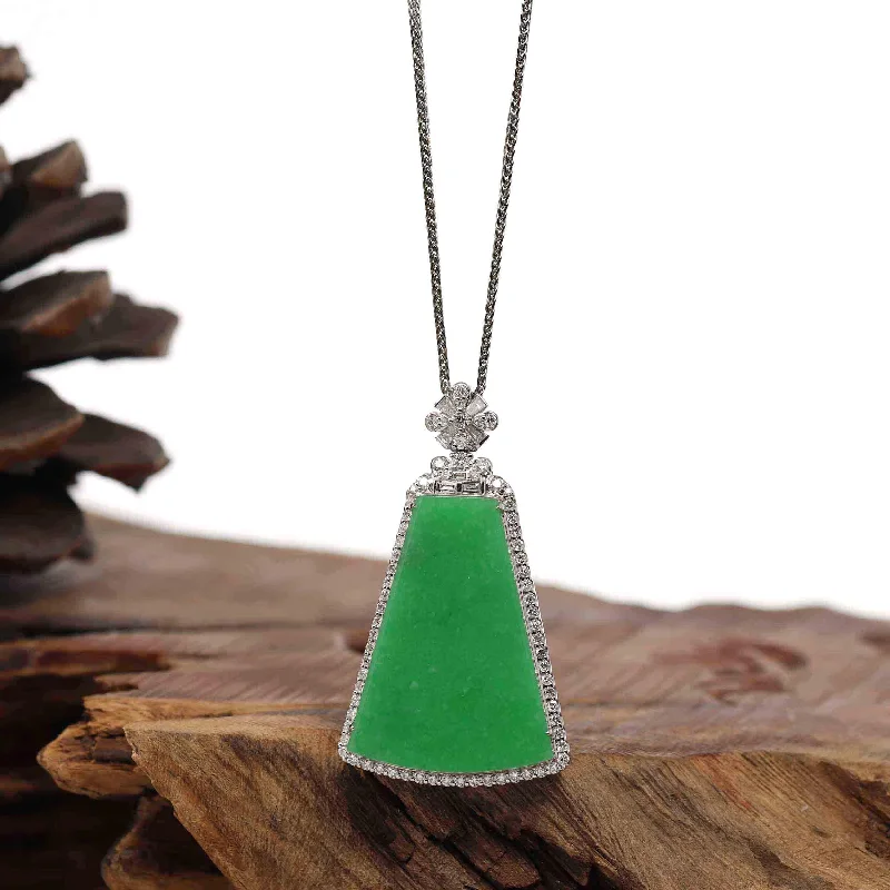 minimalist birthstone necklace -18K White Gold High-End Imperial Jadeite Jade "Ping An Wu Shi Pai" Necklace with Diamonds