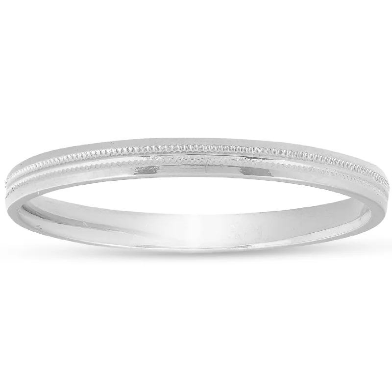 minimalist band ring for women -2mm 14K White Gold Milgrain Wedding Band Ring Brand Size Selectable