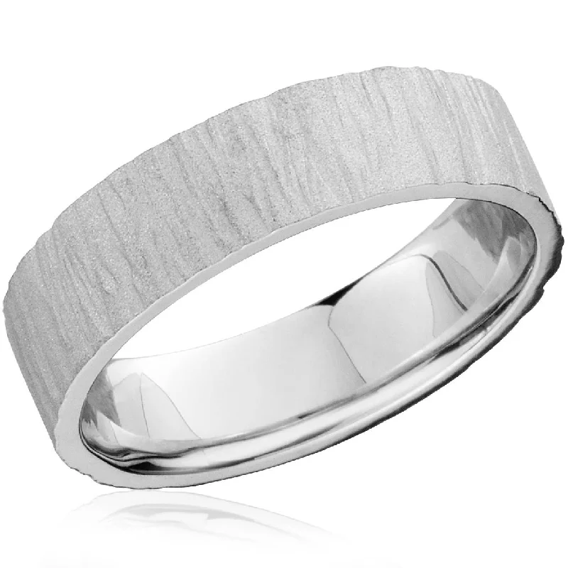 simple gold band ring -6MM Flat Mens 10K White Gold Textured Wedding Band Size Selectable