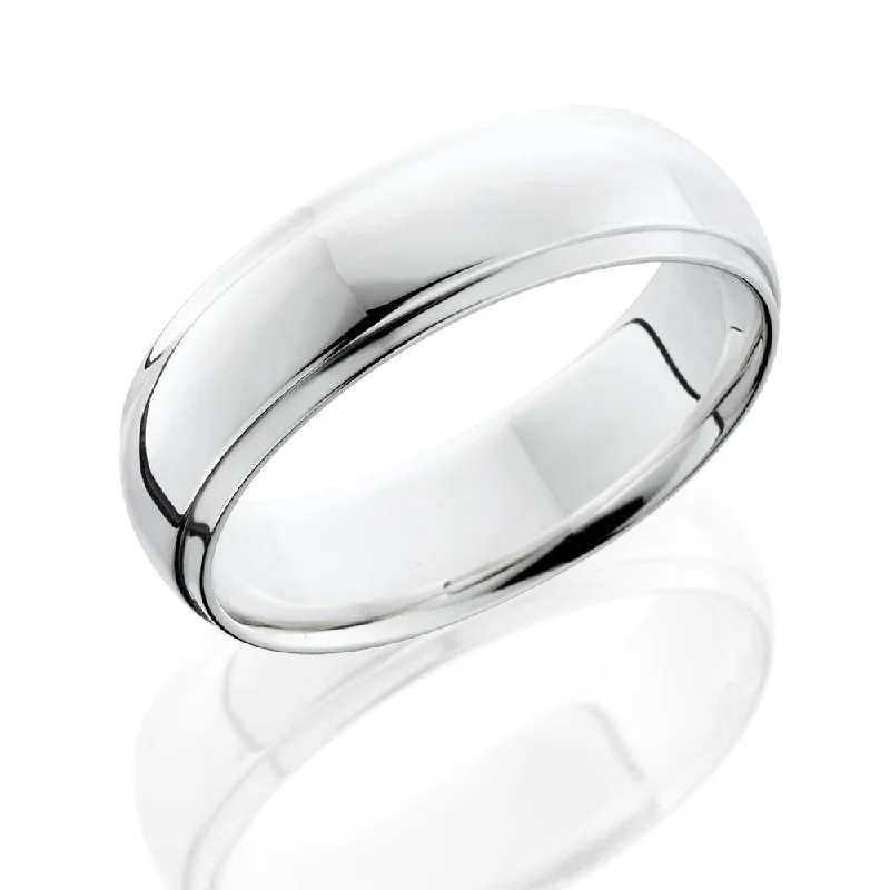 trendy thumb ring for women -6mm Half Round Edge Mens Wedding Band 14K White Gold Size Selectable