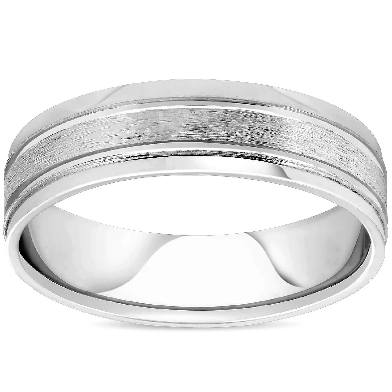 elegant band ring for evening wear -6mm  Mens Brushed Flat Wedding Band 10K White Gold Size Selectable