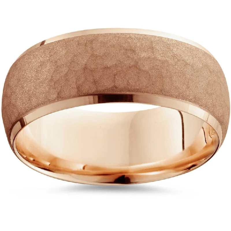 signet ring for men -7mm 14K Rose Gold Hammered Wedding Band Beveled Edge Mens Size Selectable