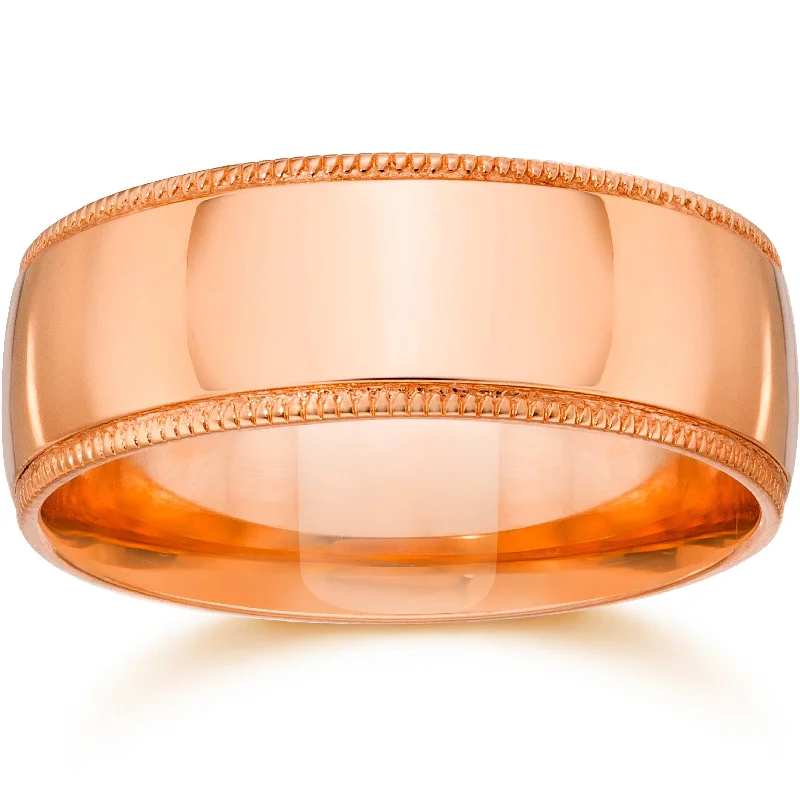 vintage ring for women -8mm Milgrain 14K Rose Gold Polished Wedding Band Size Selectable