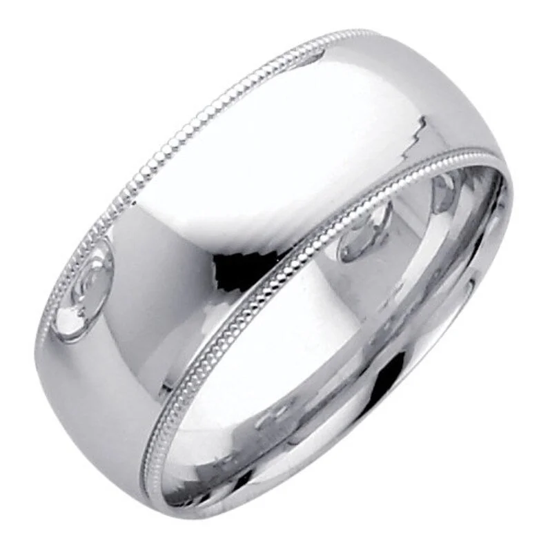 elegant band ring for evening wear -8mm Platinum Milgrain Wedding Band