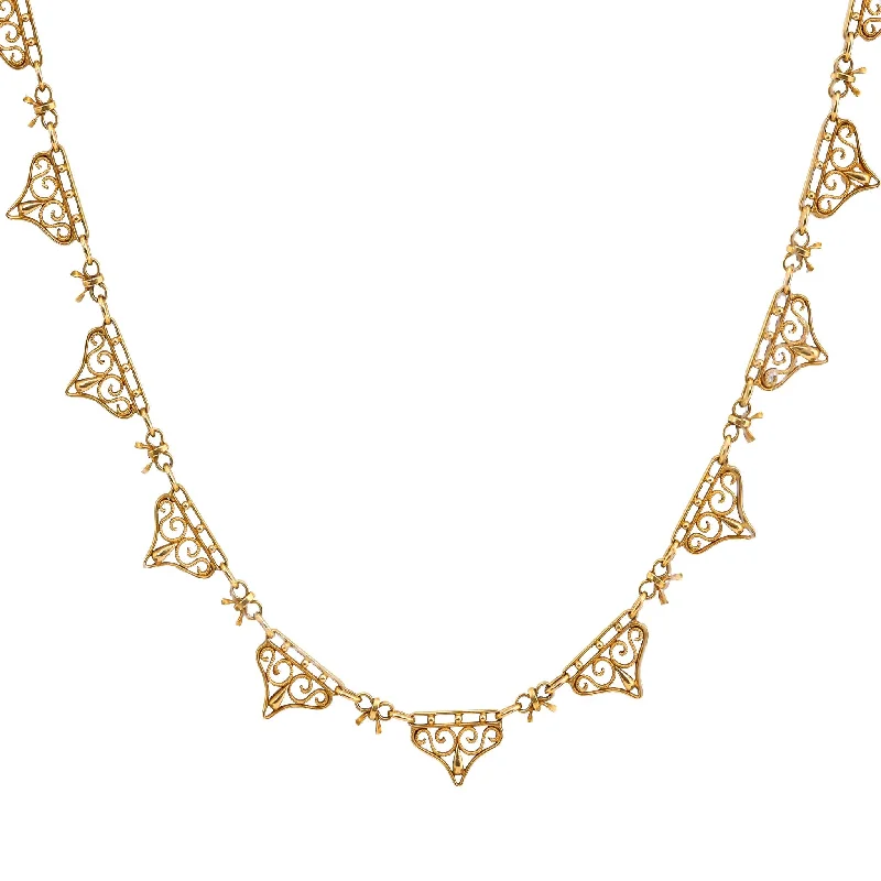 diamond tennis necklace for women -Antique French 18K Yellow Gold Filigree Necklace