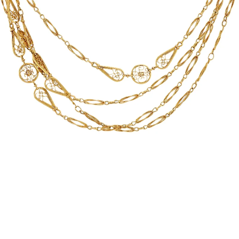 long pendant necklace for layering -Antique French 18K Yellow Gold Necklace