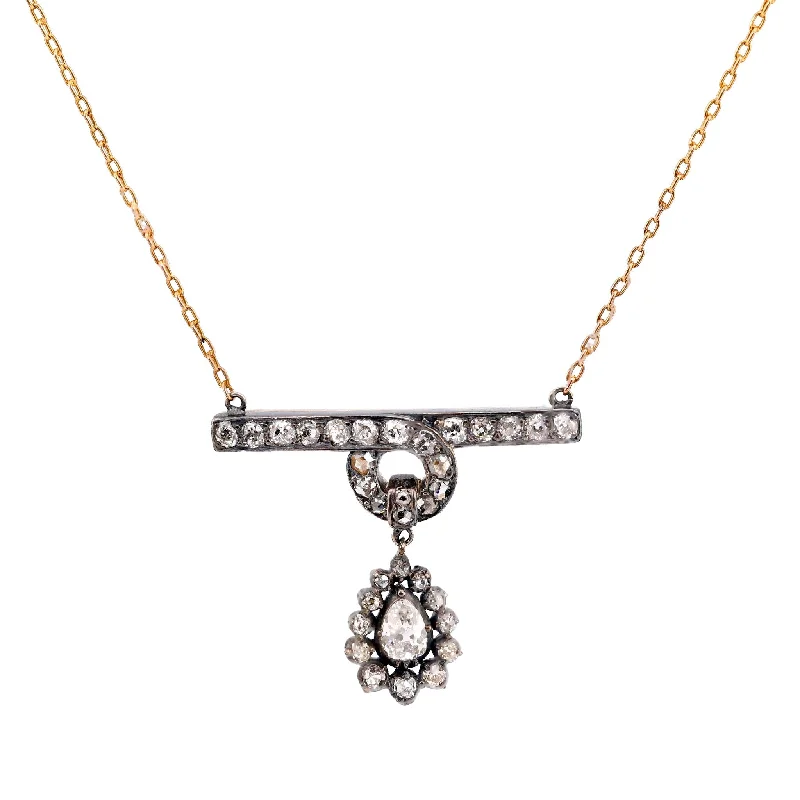 dainty gold necklace for layering -Antique inspired 2 carat total weight diamond 18k rose gold silver necklace