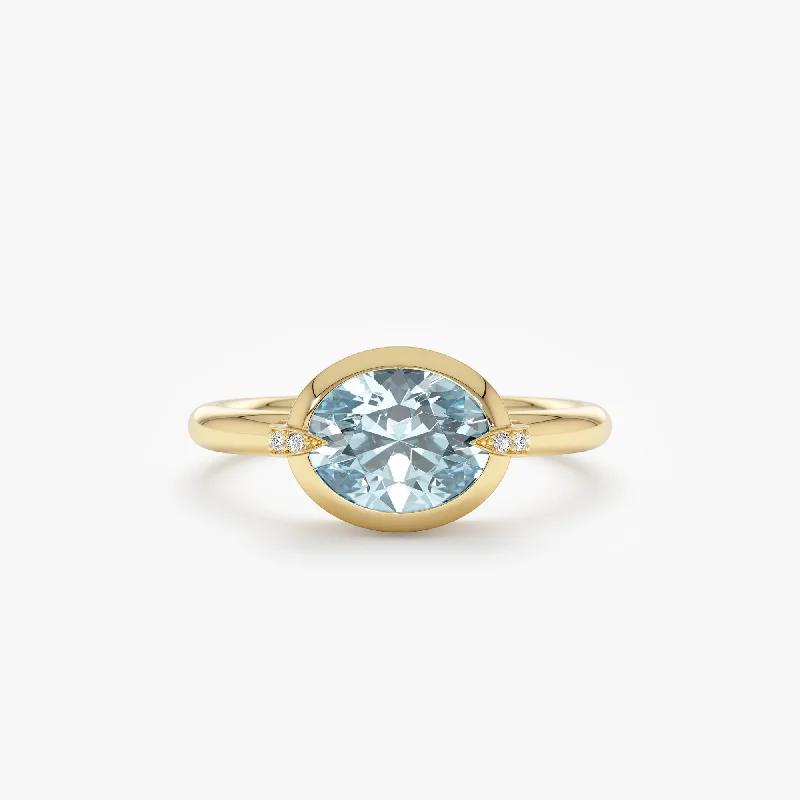 luxury pearl ring for brides -Aquamarine and Claw Diamond Accent Ring, Xiomara