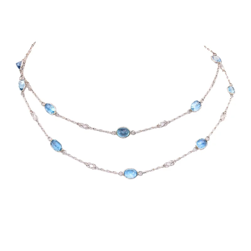 romantic couple necklaces for lovers -Art Deco Inspired Platinum 8.62 Carat Oval Aquamarine By The Yard Necklace