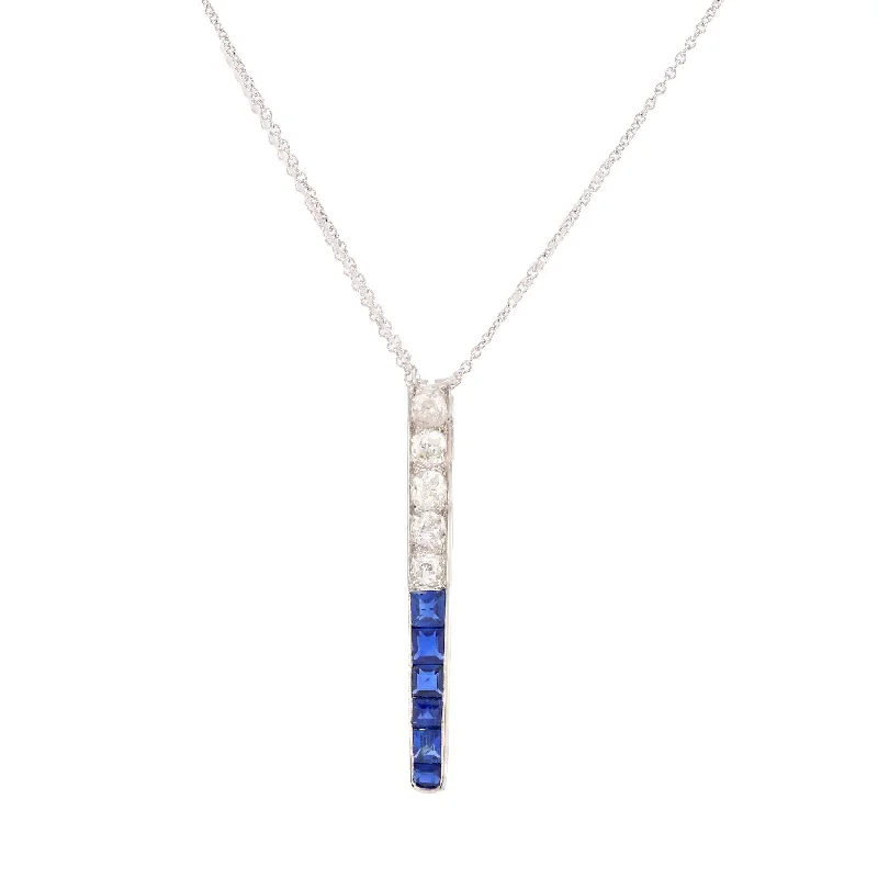 classic pearl necklace for formal events -Art Deco Old Mine Cut Diamond Sapphire Platinum Necklace