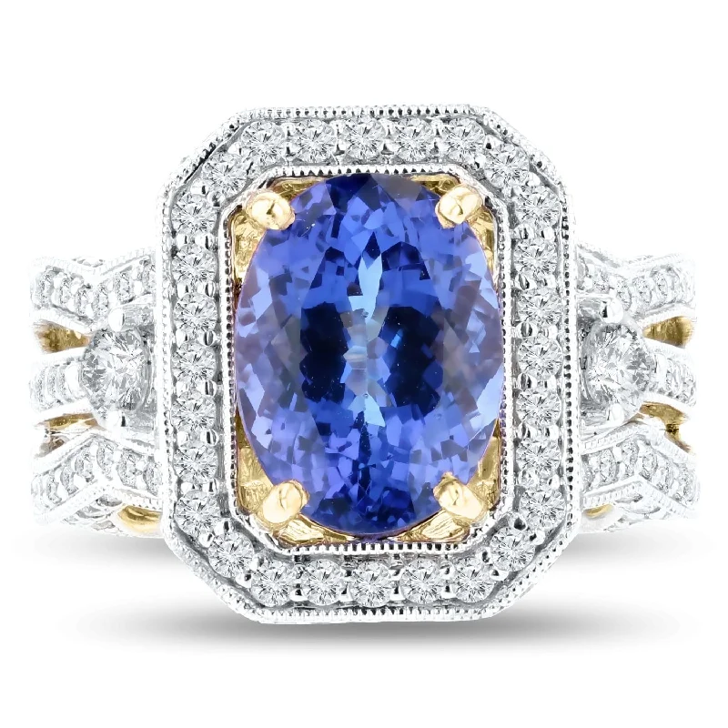 bar band ring for women -Auriya 14k Two Tone Gold 4 1/3ct Tanzanite and 2 1/8ct TDW Diamond Ring