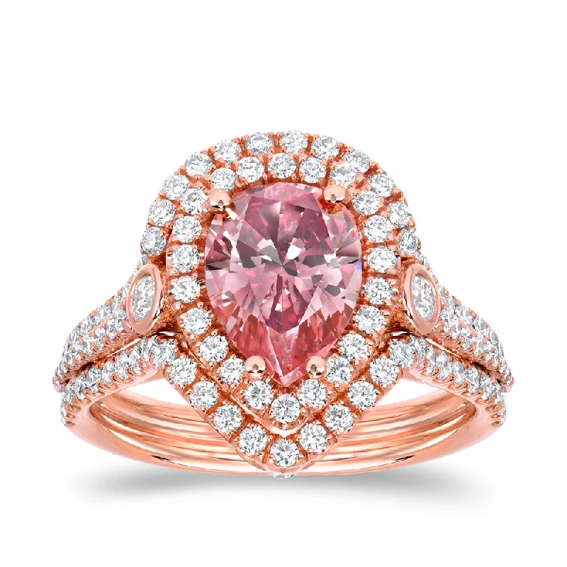 matching couple ring set -Auriya 18k Rose Gold 2 3/5ctw Fancy Pink Diamond Pear Halo Ring (VS1-VS2)