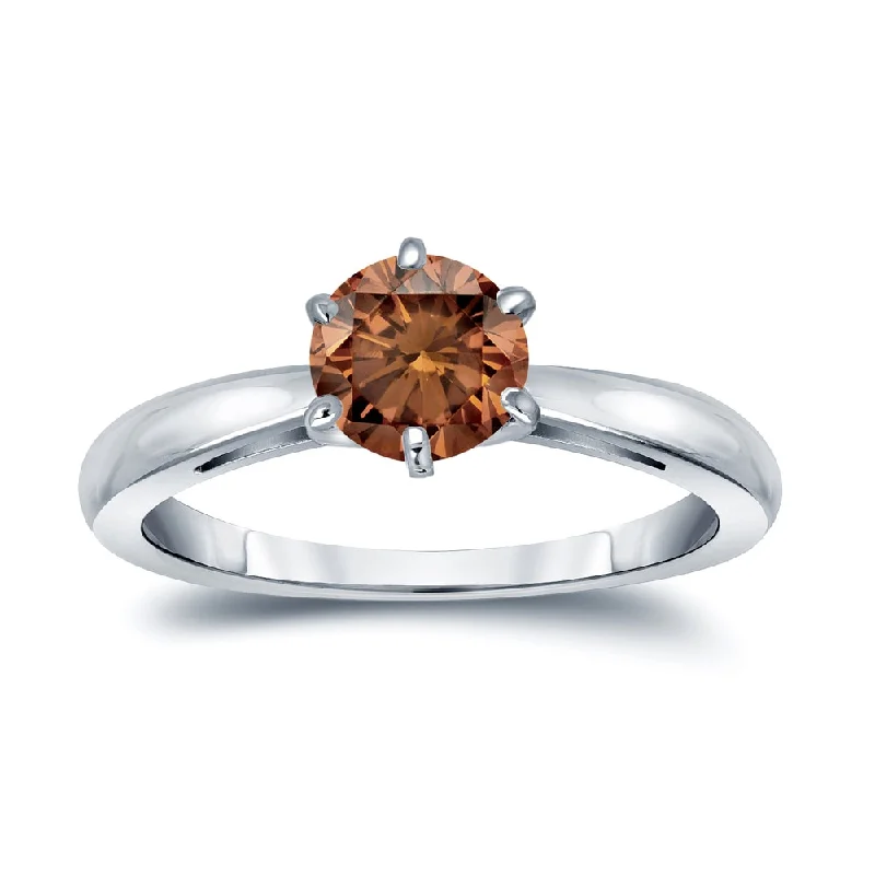 matching couple ring set -Auriya 1ctw 6 Prong Round Solitaire Brown Diamond Ring 14k Gold