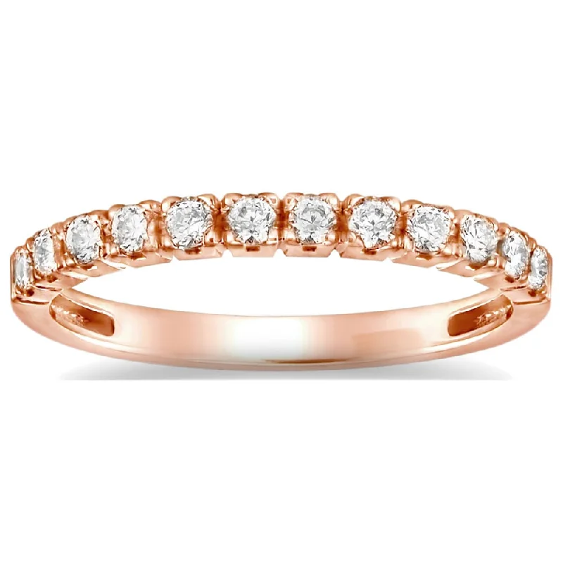 vintage ring for women -Auriya Petite Ultra-Thin Stackable Diamond Wedding Band 4/6ct TDW 14k Rose Gold