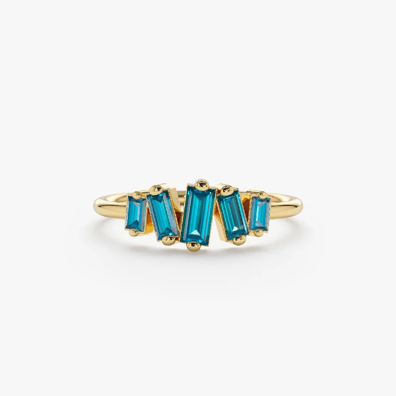 pearl ring for brides -Baguette London Blue Topaz Ring, Lupita