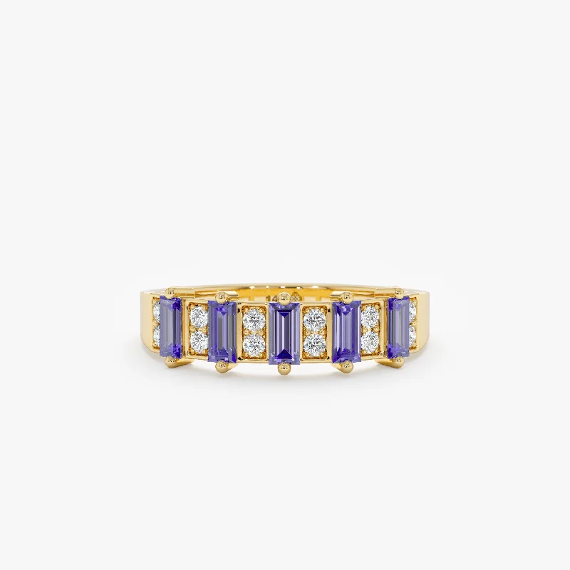 initial ring for women -Baguette Tanzanite and Diamond Ring, Lila