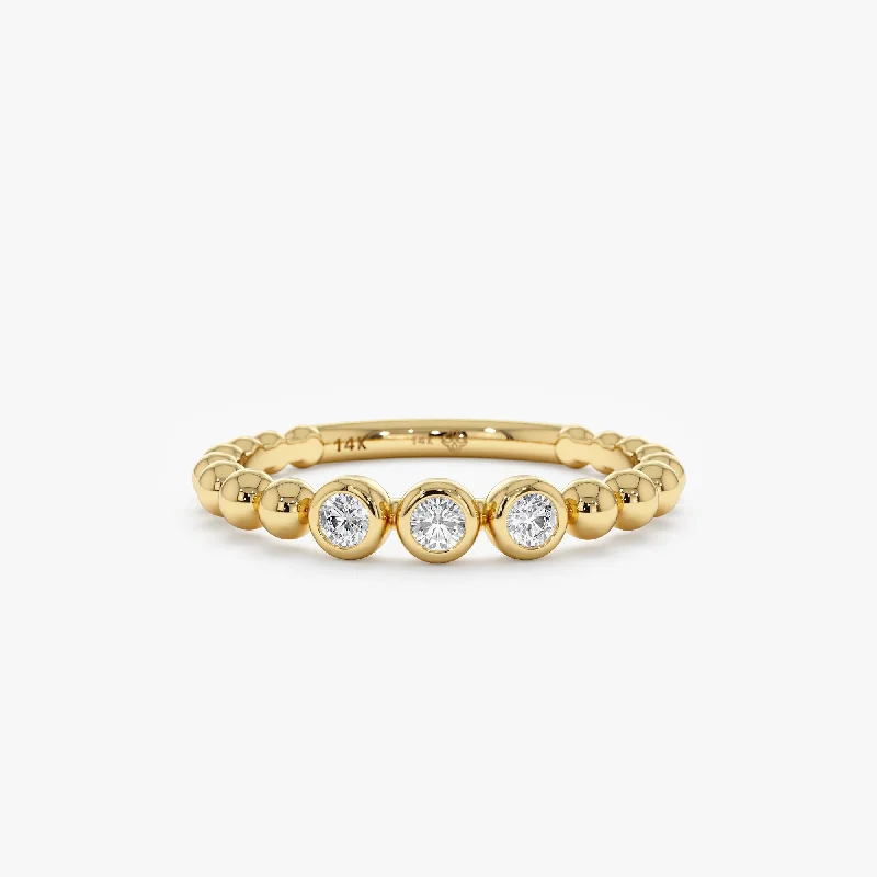 simple gold midi ring -Bezel Diamond Beaded Ring, Camila