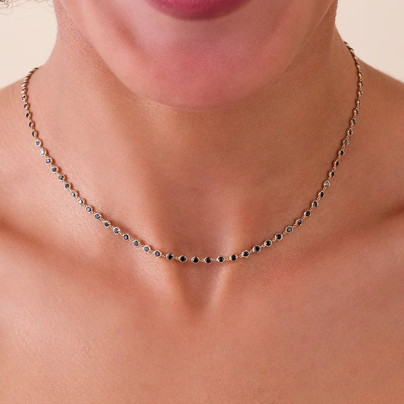 double layered necklace for women -Black Diamond Tennis Necklace, Petra