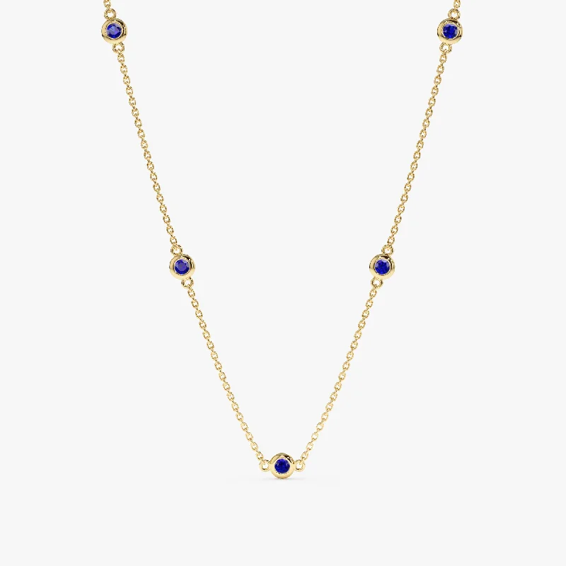 statement necklace for women -Blue Sapphire Station Necklace, Gwen