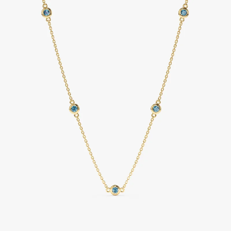 men’s cross pendant necklace -Blue Topaz Station Necklace, Gwen