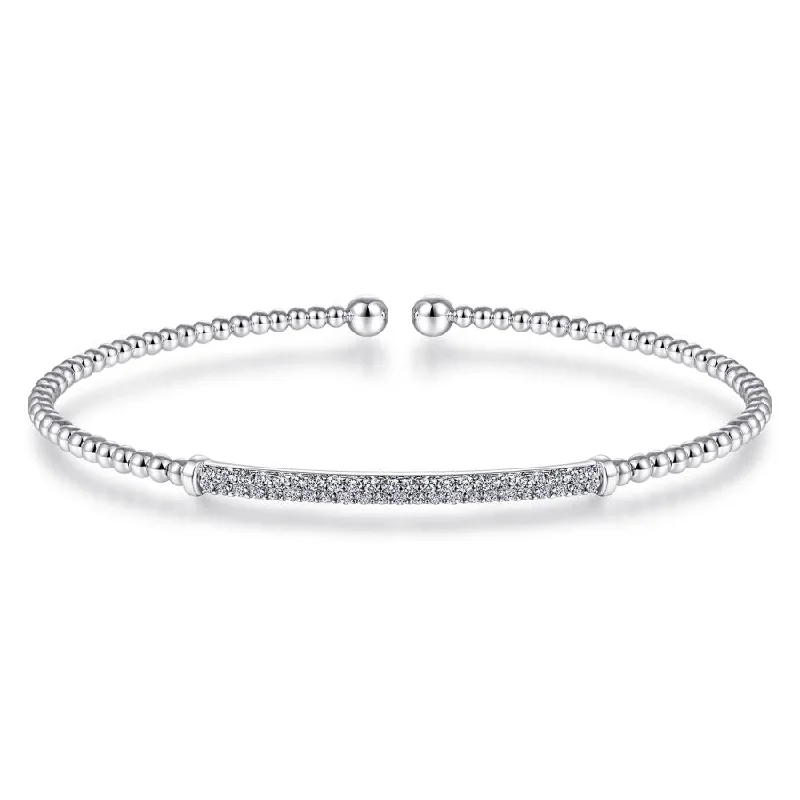 boho style necklace for women -Bujukan Bead Diamond Bar Cuff in White Gold