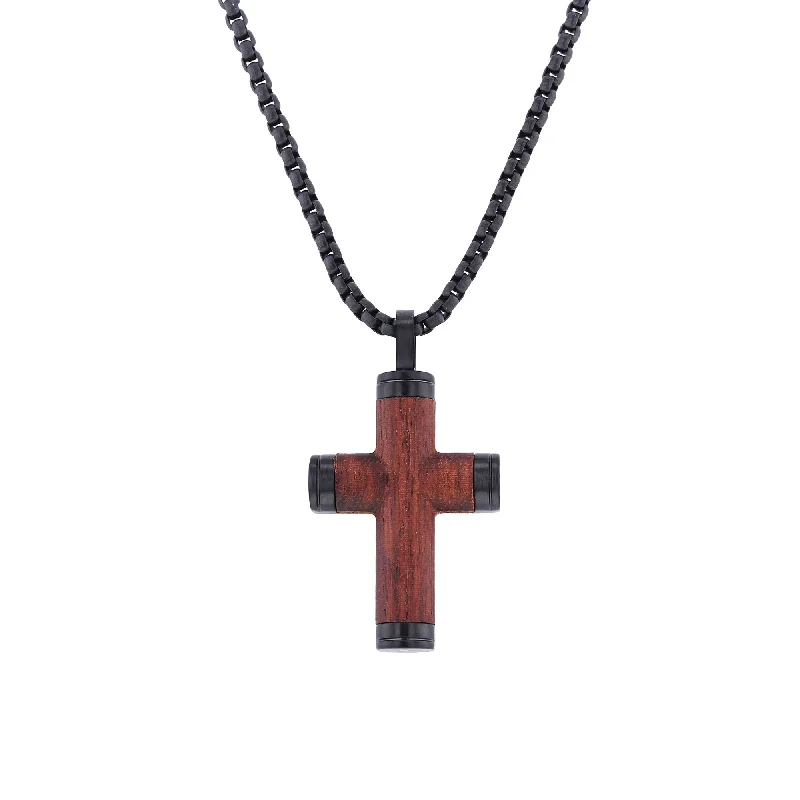 vintage silver necklace for women -Calvary Stainless Steel and Wood Cross Necklace