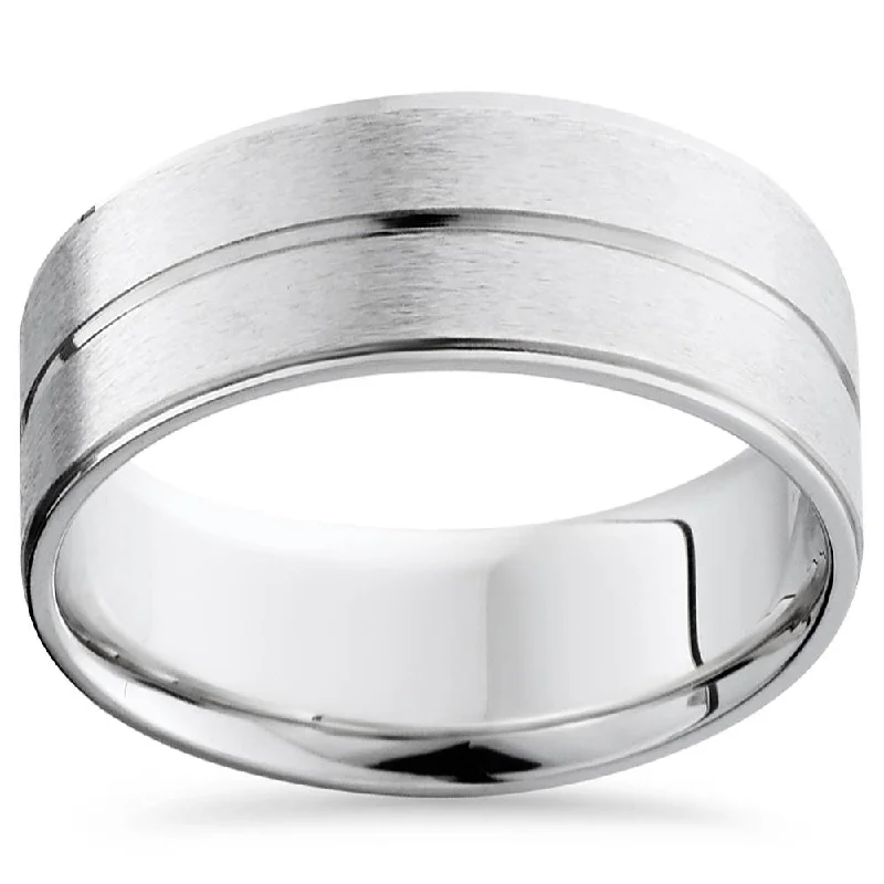 birthstone ring for moms -Channel & Beveled Edge Wedding Band 14K White Gold Size Selectable