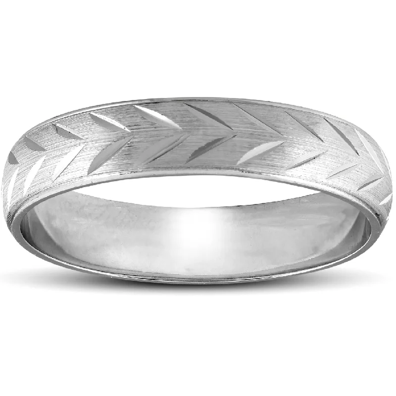 matching couple ring set -Chevron Brushed Mens Wedding Band 14K White Gold Size Selectable