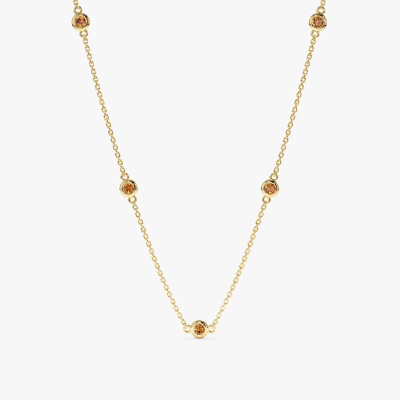 delicate gold chain necklace -Citrine Station Necklace, Gwen